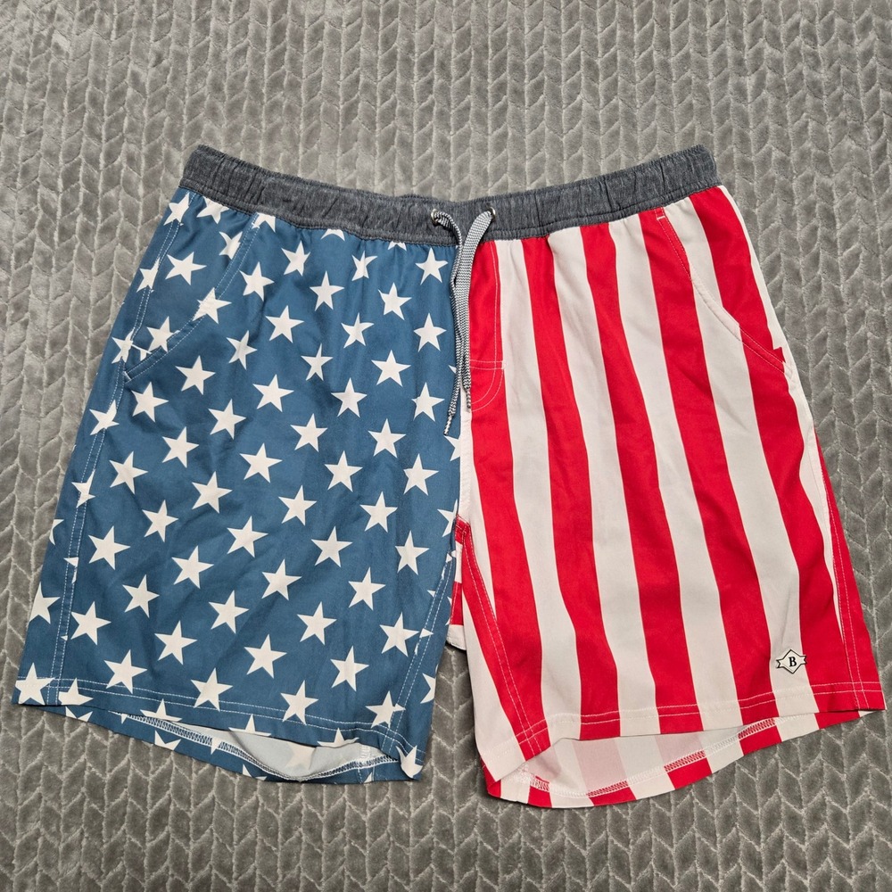 Burlebo Mens Large American Flag Shorts Stars Stripes Compression Liner Red Blue